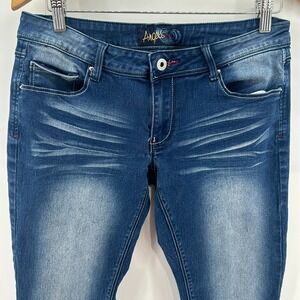 Angels Capri Jeans Womens 13 Blue Denim Whisker Stretch Cuffed Hem Low Rise Y2K